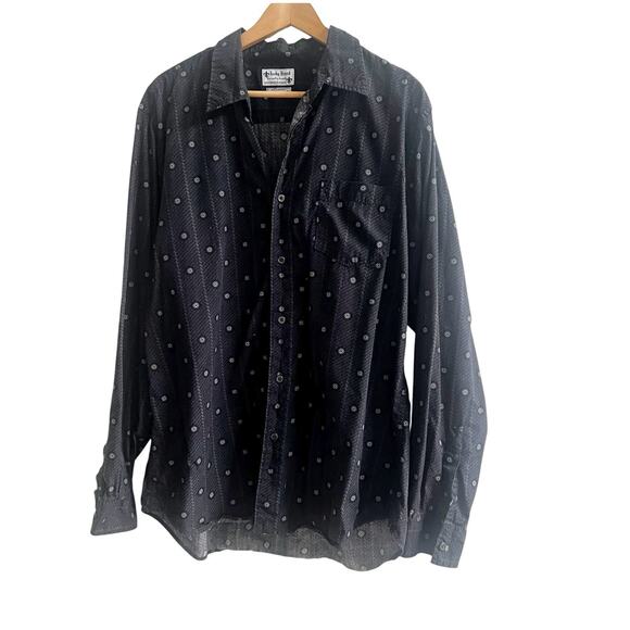 Lucky Brand Dungarees Men’s Geometric Cotton Button Down Shirt Black Sz XL Y2K - Picture 1 of 9